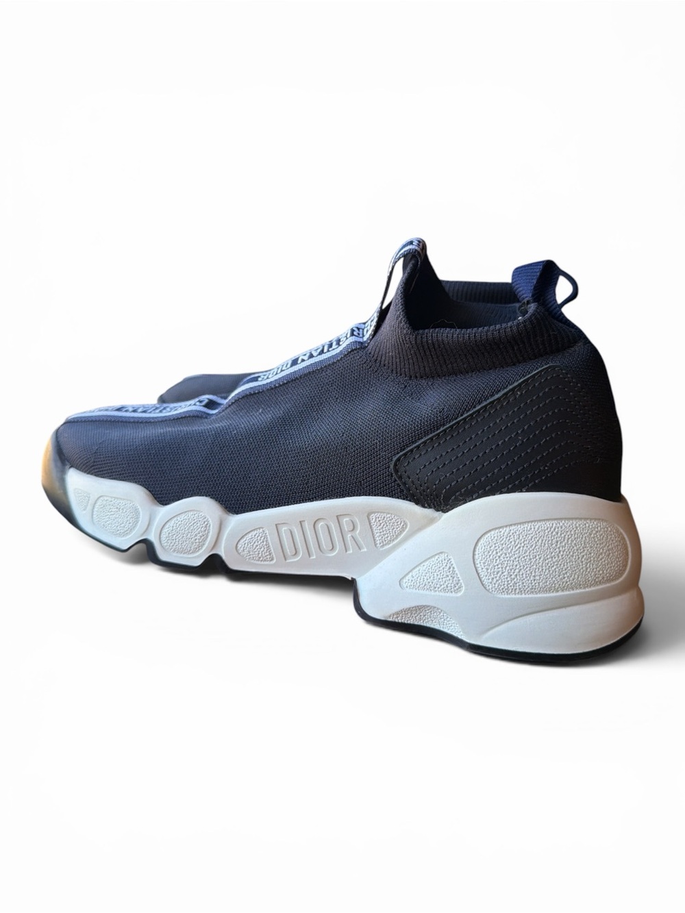 Dior F. Two Point Zero Navy w/ White Logo Technical Knit Flat Trainer Sneaker 38